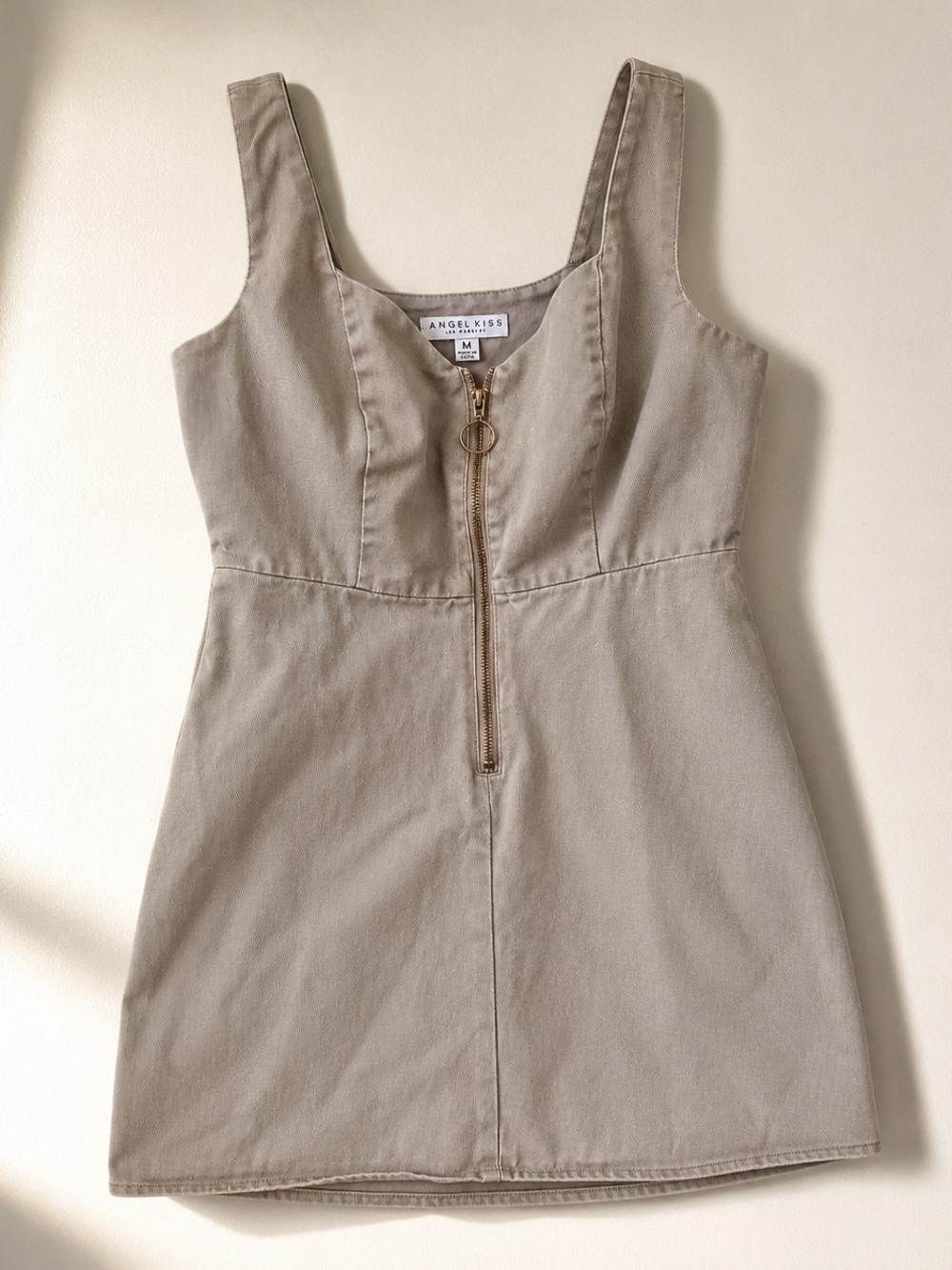 Angel Kiss Taupe Zip-Front Tank Mini Dress
